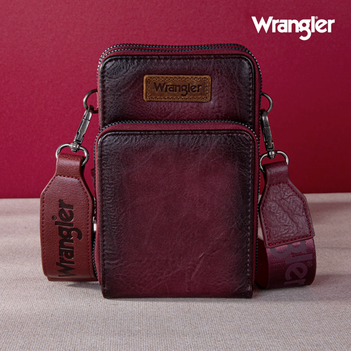 Wrangler Crossbody Cell Phone Purse 3 Zippered Compartment with Coin Pouch - Purple