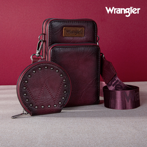 Wrangler Crossbody Cell Phone Purse 3 Zippered Compartment with Coin Pouch - Purple