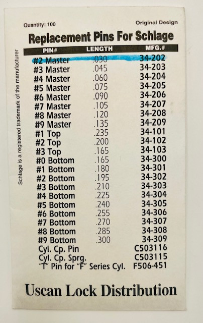 USCAN Schlage Original Pins