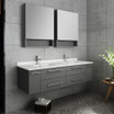 60" Gray Wall Hung Double Undermount Sink  Vanity w/ Medicine Cabinets FVN6160GR-UNS-D 01