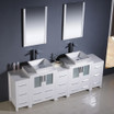 84 inch White Modern Two Vessel Sink Vanity 3 Side Cabinets - FVN62-72WH-VSL 02