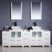 84 inch White Modern Two Vessel Sink Vanity 3 Side Cabinets - FVN62-72WH-VSL 05