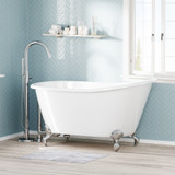 58" Holt Cast Iron Swedish Slipper Clawfoot Tub With Chrome Feet & TTC150 Freestanding Modern Style Tower Faucet