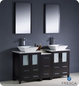 60" Bath Room Double Sink Vanity in Espresso w/ Side Cabinet & Vessel Sinks, Fresca Torino 1