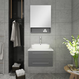 Fresca Lucera 24" Gray Wall Hung Vessel Sink Modern Bathroom Vanity w/ Medicine Cabinet