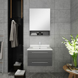 Fresca Lucera 24" Gray Wall Hung Undermount Sink Modern Bathroom Vanity w/ Medicine Cabinet 
