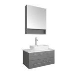 Fresca Lucera 30" Gray Wall Hung Vessel Sink Modern Bathroom Vanity w/ Medicine Cabinet 