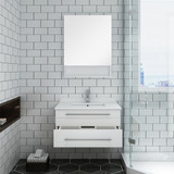 Fresca Lucera 30" White Wall Hung Undermount Sink Modern Bathroom Vanity w/ Medicine Cabinet 