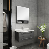 Fresca Lucera 30" Gray Wall Hung Undermount Sink Modern Bathroom Vanity w/ Medicine Cabinet 