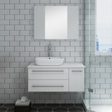 Fresca Lucera 36" White Wall Hung Vessel Sink Bathroom Vanity w/ Medicine Cabinet - Left Version 