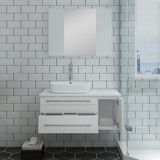 Fresca Lucera 36" White Wall Hung Vessel Sink Bathroom Vanity w/ Medicine Cabinet - Left Version 