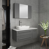 Fresca Lucera 36" Gray Wall Hung Vessel Sink Modern Bathroom Vanity w/ Medicine Cabinet - Left Version 