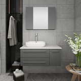 Fresca Lucera 36" Gray Wall Hung Vessel Sink Modern Bathroom Vanity w/ Medicine Cabinet - Left Version 