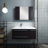 Fresca Lucera 36" Espresso Wall Hung Undermount Sink Modern Bathroom Vanity w/ Medicine Cabinet - Left Version 