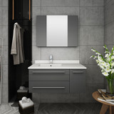 Fresca Lucera 36" Gray Wall Hung Undermount Sink Modern Bathroom Vanity w/ Medicine Cabinet - Left Version