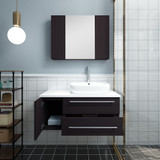 Fresca Lucera 36" Espresso Wall Hung Vessel Sink Modern Bathroom Vanity w/ Medicine Cabinet - Right Version 