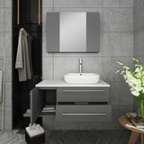 36" Gray Wall Hung Vessel Sink Vanity w/ Medicine Cabinet (Right Version) FVN6136GR-VSL-R 03
