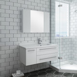 36" White Wall Hung Undermount Sink Modern Bathroom Vanity w/ Medicine Cabinet FVN6136WH-UNS-R 01