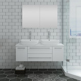 48" White Wall Hung Double Vessel Sink Vanity w/ Medicine Cabinet - FVN6148WH-VSL-D 02