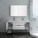 48" White Wall Hung Double Undermount Sink Vanity w/ Medicine Cabinet FVN6148WH-UNS-D 03