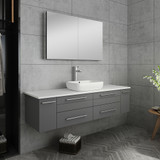60" Gray Wall Hung Single Vessel Sink Vanity w/ Medicine Cabinet FVN6160GR-VSL 01
