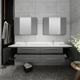72" Gray W3ll Hung Double Undermount Sink  Vanity w/ Medicine Cabinets FVN6172GR-UNS-D 01