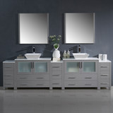 108" Gray Double Sink Vanity w/ 3 Side Cabinets & Vessel Sinks FVN62-108GR-VSL 02