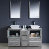 60" Gray Double Sink Bathroom Vanity w/ Side Cabinet & Vessel Sinks FVN62-241224GR-VSL 03