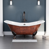 71 inch Copper Bronze Cast Iron Double Slipper Clawfoot Tub - Buchanan with Freestanding TTC150 Tower Faucet In Oil Rubbed Bronze