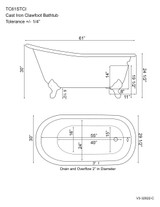 Chariton 61" Bathtub Dimensions (Without Faucet Holes)