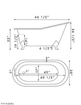 67 inch Cast Iron Slipper, Clawfoot Tub DH Schematic 05