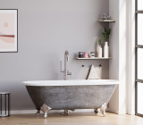 60” Scorched Platinum Finished Double Ended Cast Iron Clawfoot Bathtub with Brushed Nickel Freestanding TTC398463 Faucet & Brushed Nickel Feet - Platinum Franklin
