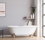 66 Inch Double Ended Cast Iron Clawfoot Tub WITH faucet holes & Brushed Nickel Feet - Vernon