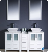 60 inch Bathroom Double Sink Vanity in White w/ Side Cabinet & Vessel Sinks, Fresca "Torino" #2