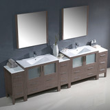 Gray Oak Dual Basin Sink 108 inch Vanity 3 Side Cabinets - FVN62-108GO-UNS 02