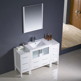 54 inch White Vanity w/ 2 Side Cabinets & Basin Sink - FVN62-123012WH-UNS 01