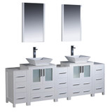 84 inch White Modern Two Vessel Sink Vanity 3 Side Cabinets - FVN62-72WH-VSL 04