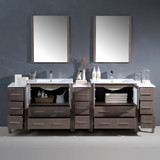 Gray Oak Modern Vanity/3 Side Cabinets & Dual Sinks - FVN62-96GO-UNS 03