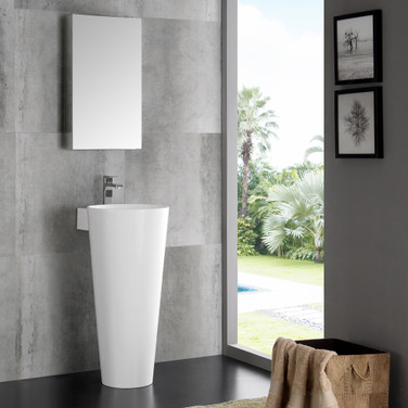 16" White Pedestal Sink w Medicine Cabinet - Bathroom Vanity FVN5022WH 