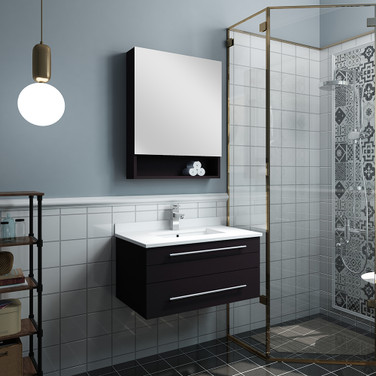 Fresca Lucera 30" Espresso Wall Hung Undermount Sink Modern Bathroom Vanity w/ Medicine Cabinet FVN6130ES-UNS