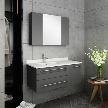 Fresca Lucera 36" Gray Wall Hung Undermount Sink Modern Bathroom Vanity w/ Medicine Cabinet - Left Version