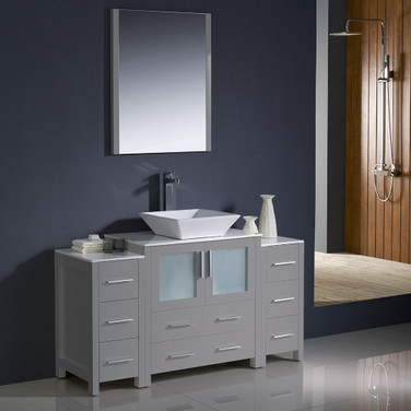 54" Gray Bathroom Vanity w/ 2 Side Cabinets & Vessel Sink FVN62-123012GR-VSL 01