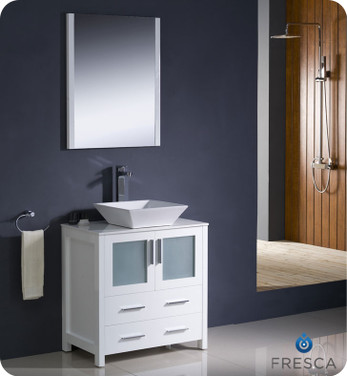 30 inch White Modern Bathroom Vanity w/ Vessel Sink Fresca "Torino" #3