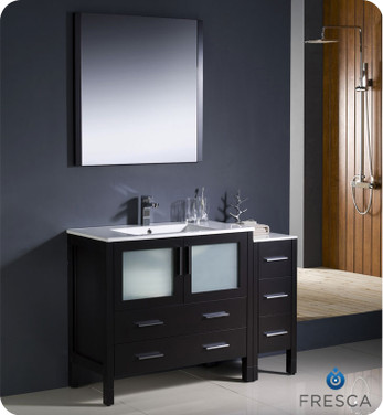 48 inch Espresso Modern Bathroom Vanity w/ Side Cabinet & Under-mount Sinks, Torino Fresca 3