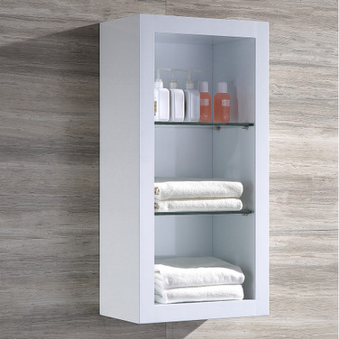 3 Shelf Wall Mount Linen Side Cabinet w/ 2 Glass Shelves FST8130WH 01