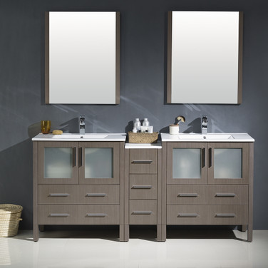 72 inch Gray Oak Double Vanity, Cabinet & Vessel Sinks - FVN62-301230GO-VSL 01