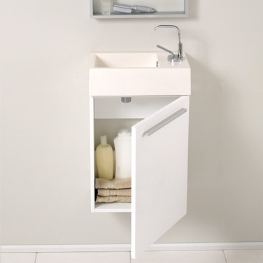 15.5 inch (FVN8002WH) White Walmount Bathroom Vanity w/ Tall Mirror