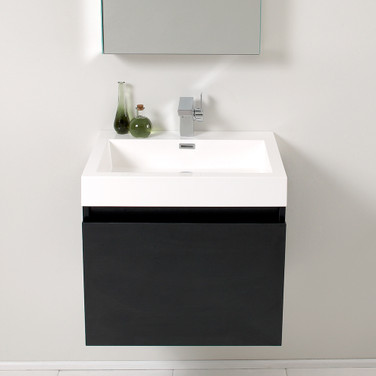 24 inch Black Modern Bathroom Vanity w/ Medicine Cabinet - FVN8006BW
