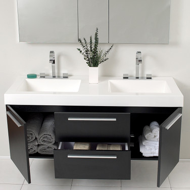 Black Modern Double Sink Bathroom Vanity w/ Medicine Cabinet - FVN8013BW 01
