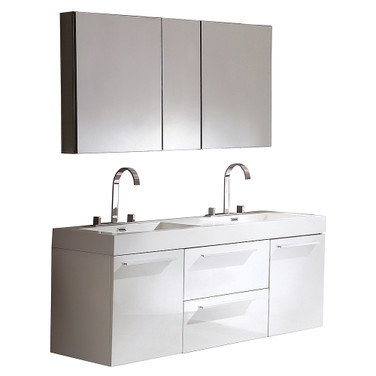 White Modern Double Sink Bathroom Vanity w/ Medicine Cabinet - FVN8013WH 01